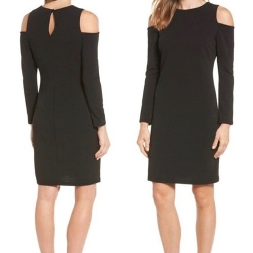 Halogen Cold shoulder black pencil dress